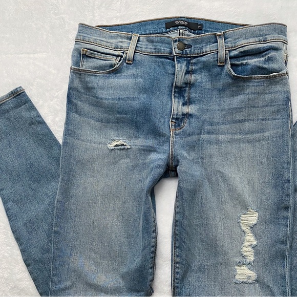 Hudson Nico Super Skinny Mid Rise Medium Wash Distressed Jeans - Picture 2 of 13